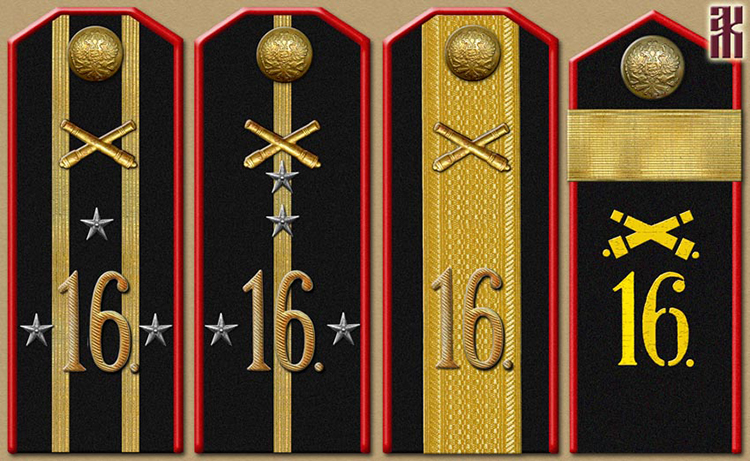 Shoulder-boards of the 16th Siberian Rifle Division artillery in the Russian Civil War